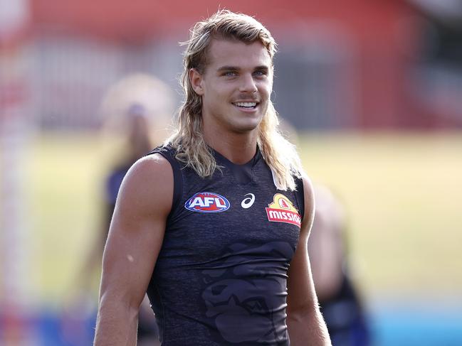 MELBOURNE.  26/02/2022.  AFL. Western Bulldogs training at Whitten Oval.    Bulldog Bailey Smith at todays training session     . Photo by Michael Klein