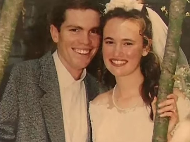 Nathaniel Train and Stacey Train on their wedding day in 1995. Picture: Channel 9