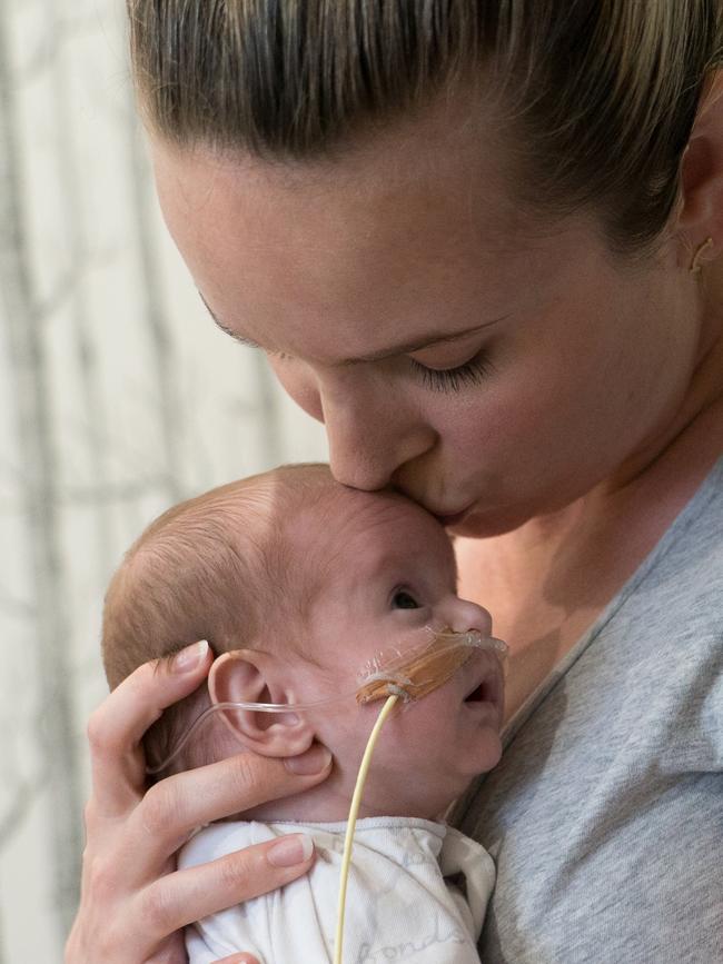 Marieke D'Cruz with Camille 11 weeks after her birth.