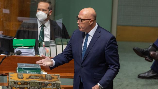 Opposition Leader Peter Dutton in question time on Tuesday. Picture: NCA NewsWire / Gary Ramage