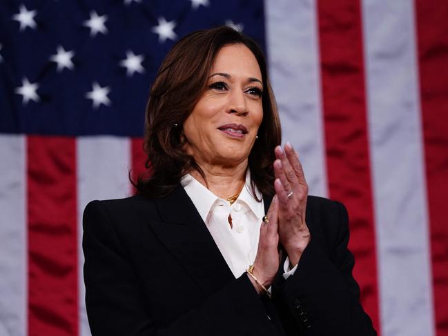Vice President Kamala Harris stands in the House of Representatives ahead of US President Joe Biden's third State of the Union address to a joint session of Congress in the House Chamber of the US Capitol in Washington, DC, on March 7, 2024. (Photo by SHAWN THEW / POOL / AFP)
