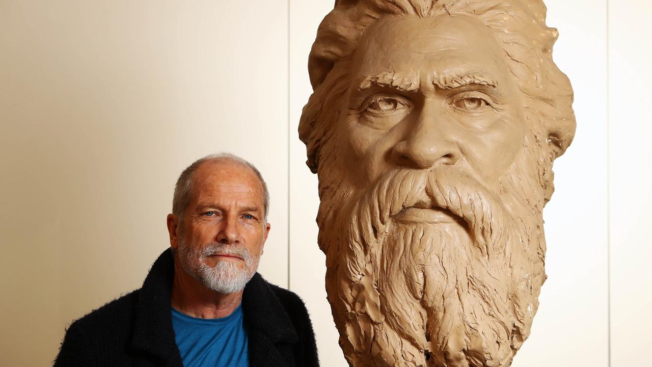 30/06/20 Sculptor Peter Schipperheyn and his 22-year passion project, a 4.5m high sculpture of indigenous tribesman William Barak. Aaron Francis/The Australian