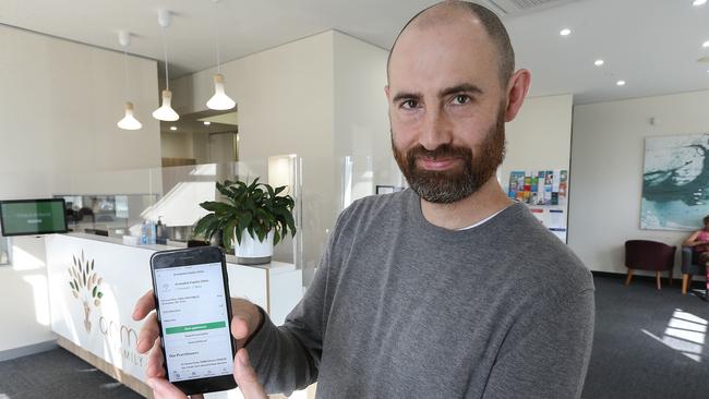 Melbourne-based tech start-up, HotDoc, has been created by Dr Ben Hurst to make patient booking quicker and easier particularly during the COVID-19 pandemic. Picture: Ian Currie.