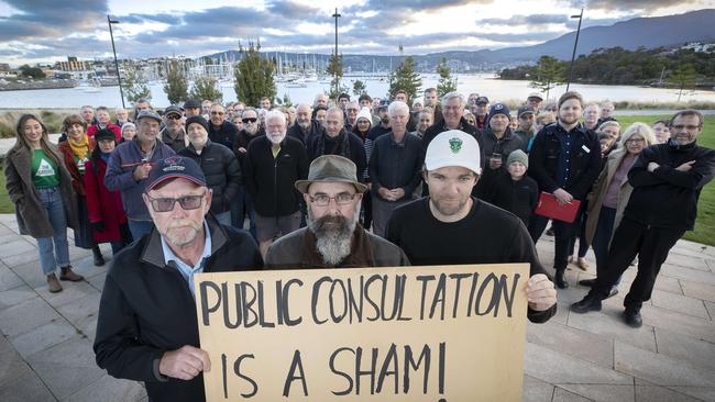 (L-R) Rosny Golf Club members Peter Miller, Andrew Miller and matt Potter at the public meeting to save the Rosny golf course at Kangaroo Bay. Picture: Chris Kidd