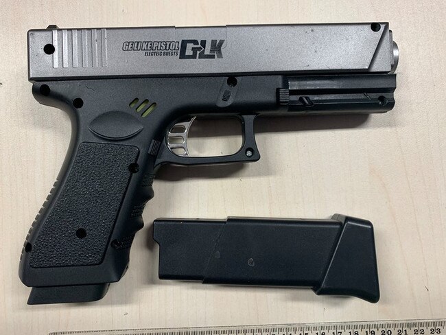 The firearm allegedly found during the search.