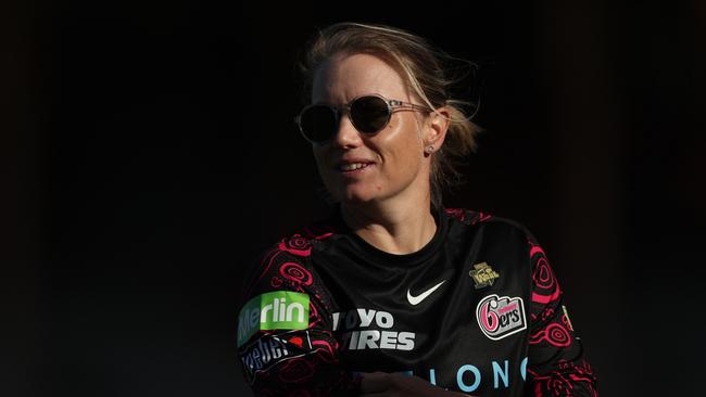 Alyssa Healy was at North Sydney Oval on Tuesday night and is a chance of playing in the Sixers’ next game on Friday. Picture: Mark Metcalfe/Getty Images