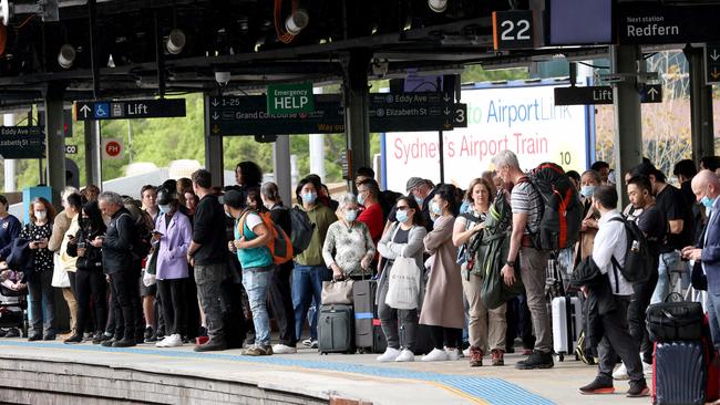 People packed on platform 22 at Central Station as they wait for a train on Wednesday. Picture: NCA NewsWire / Damian Shaw