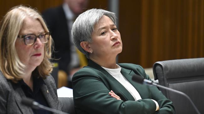 Foreign Minister Penny Wong fronts a Senate estimates hearing with her departmental secretary, Jan Adams. Picture: NewsWire / Martin Ollman