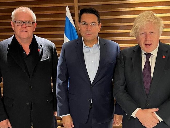 Image taken today of Scott Morrison, Danny Danon and Boris Johnson in Israel.