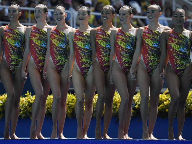 Team Australia competes in the teams free routine final during the synchronised swimming event.