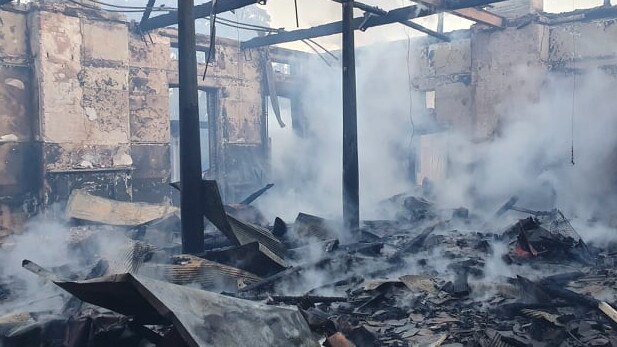 The former Kenmore Psychiatric Hospital in Goulburn covered in smoke on Saturday October 16, and has shown the presence of asbestos and lead. Picture: Fire and Rescue NSW Station 305 Goulburn/Facebook