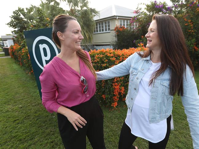 02/7/2019: Expectant mother Alissa Skinner (R) , is looking for her families new home, with her agent Shannon Harvey , in Bulimba, Brisbane. Alissa was very happy about the interest rate cut she heard about just before inspecting this classic Queenslander style property.  Lyndon Mechielsen/The Australian