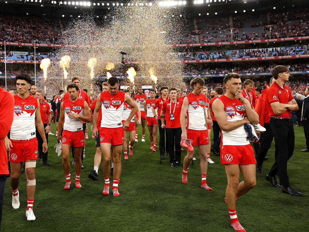 Swans players dejected after losing the 2024 decider. Picture: Phil Hillyard.