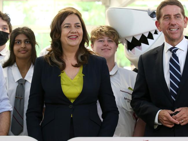 Queensland Premier Annastacia Palaszczuk and Minister Cameron Dick at Marsden State High School. Picture: NCA NewsWire / Jono Searle