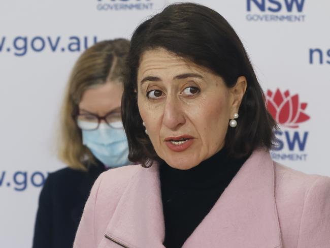 SYDNEY, AUSTRALIA - AUGUST 25: NSW Premier Gladys Berejiklian speaks during a COVID-19 press conference on August 25, 2021 in Sydney, Australia. NSW has recorded 919 new locally acquired cases of COVID-19 in the last 24 hours, as well as two deaths. (Photo by Jenny Evans - Pool/Getty Images)