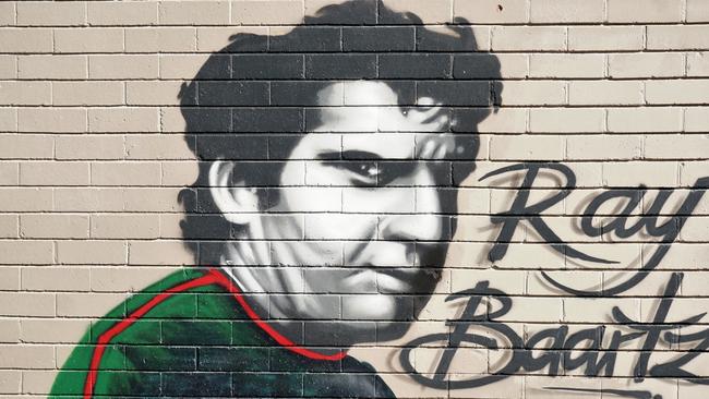 A mural of Australian representative Ray Baartz at Adamstown Oval.