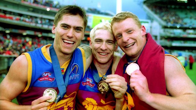 The Brisbane Lions' three Brownlow medallists (L-R) Simon Black, Jason Akermanis and Michael Voss. Picture: Michael Dodge