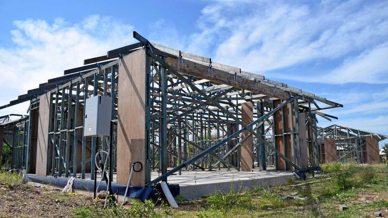 A homes which has been left unfinished by after the collapse of Stirling Homes Qld. Picture: Scott Kovacevic