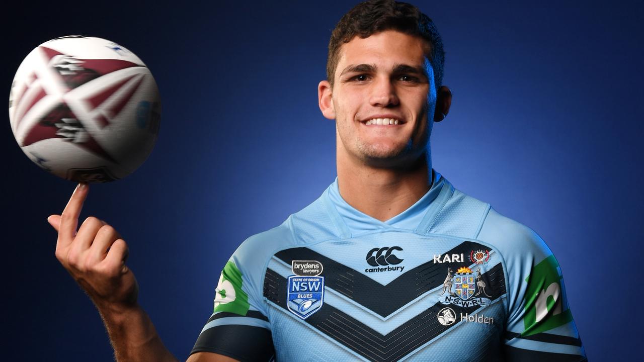 Nathan Cleary poses in his first Blues jersey.