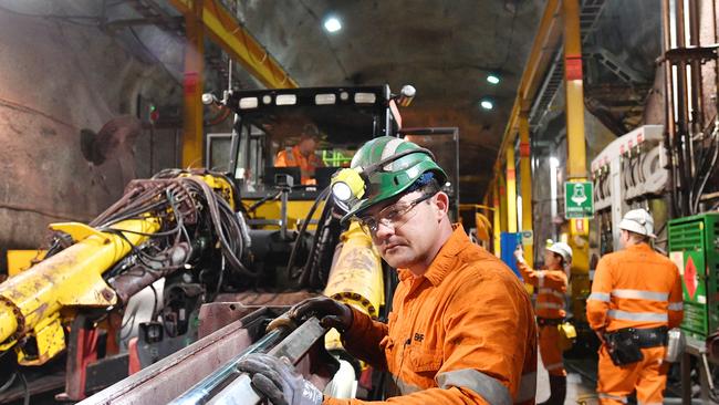 Mine workers at BHP’s underground Olympic Dam mine in SA. Picture: David Mariuz.