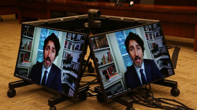 Canadian Prime Minister Justin Trudeau testifies virtually on Friday AEST. Picture: AFP