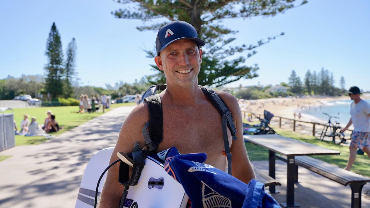 Masters Finalist Matt Hadland sponsored by Between the Flags Coffee at the 49th Annual Pa &amp; Ma Bendall Memorial Surfing Contest held at Moffat Beach in Caloundra on April 8, 2023. Picture: Katrina Lezaic