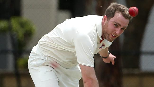 Lucas Dredge sends one down for Footscray in Premier Cricket. Picture: Hamish Blair