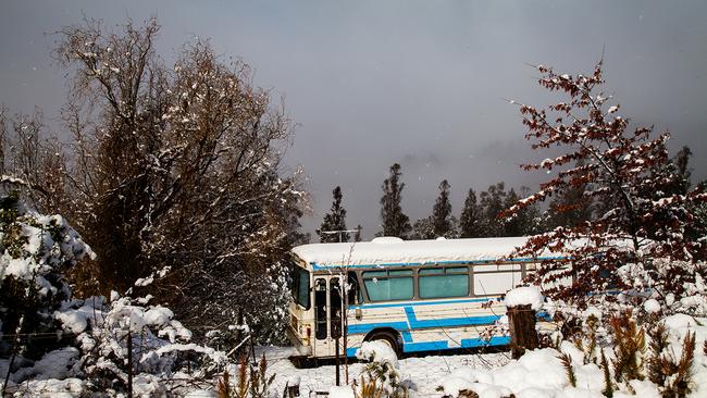 A bus on a property almost at the top of Uxbridge shows how deep the snow was. Photo Megan Jackson DVG Snow Hobart