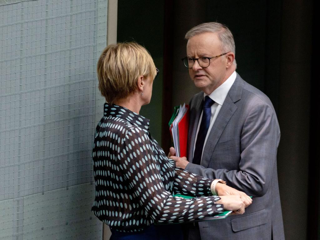Prime Minister Anthony Albanese spoke with independent MP Zoe Daniel after she asked him about the AUKUS deal in question time. Picture: NCA NewsWire / Gary Ramage
