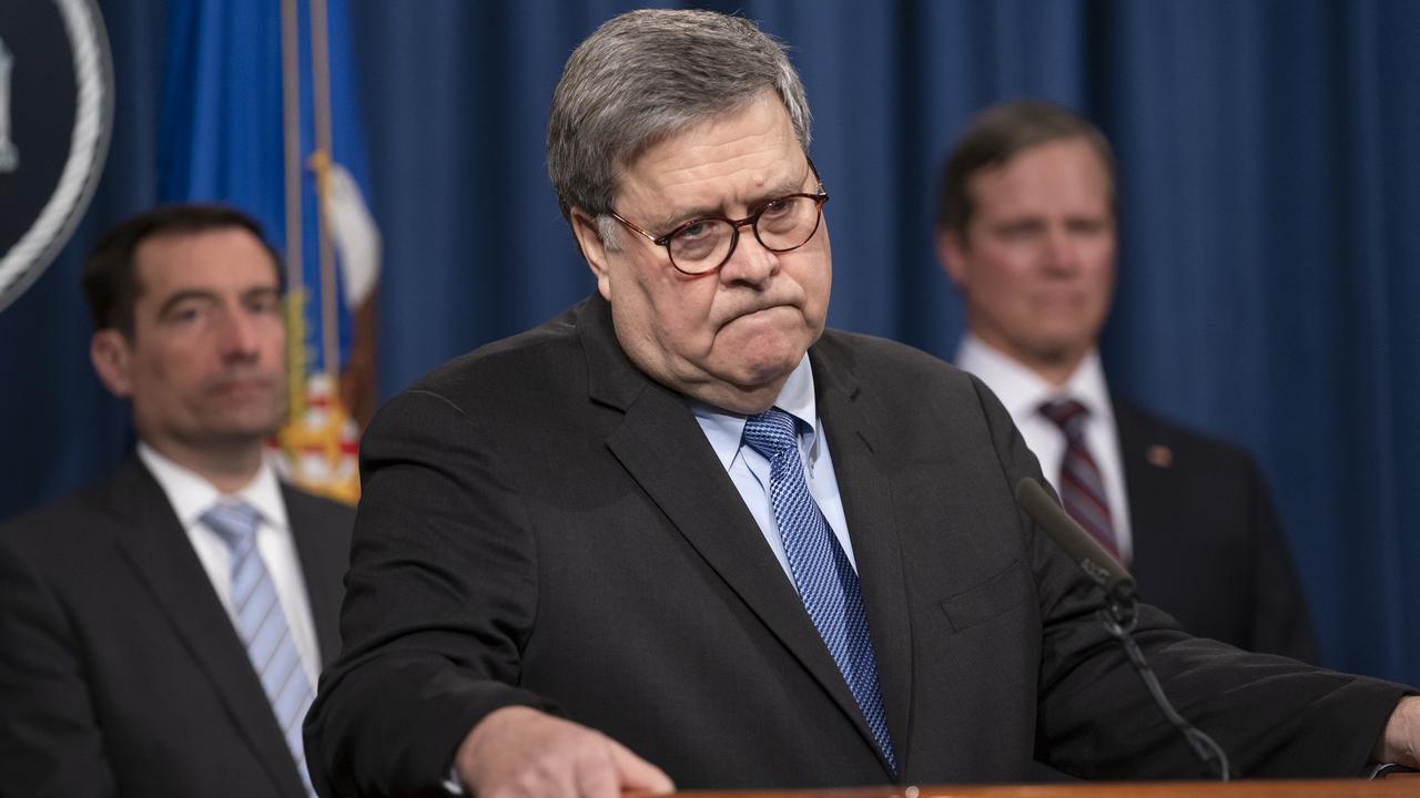 Mr Barr speaks to reporters to announce results of an investigation of the shootings at the Pensacola Naval Air Station in Florida. Picture: AP Photo/J. Scott Applewhite