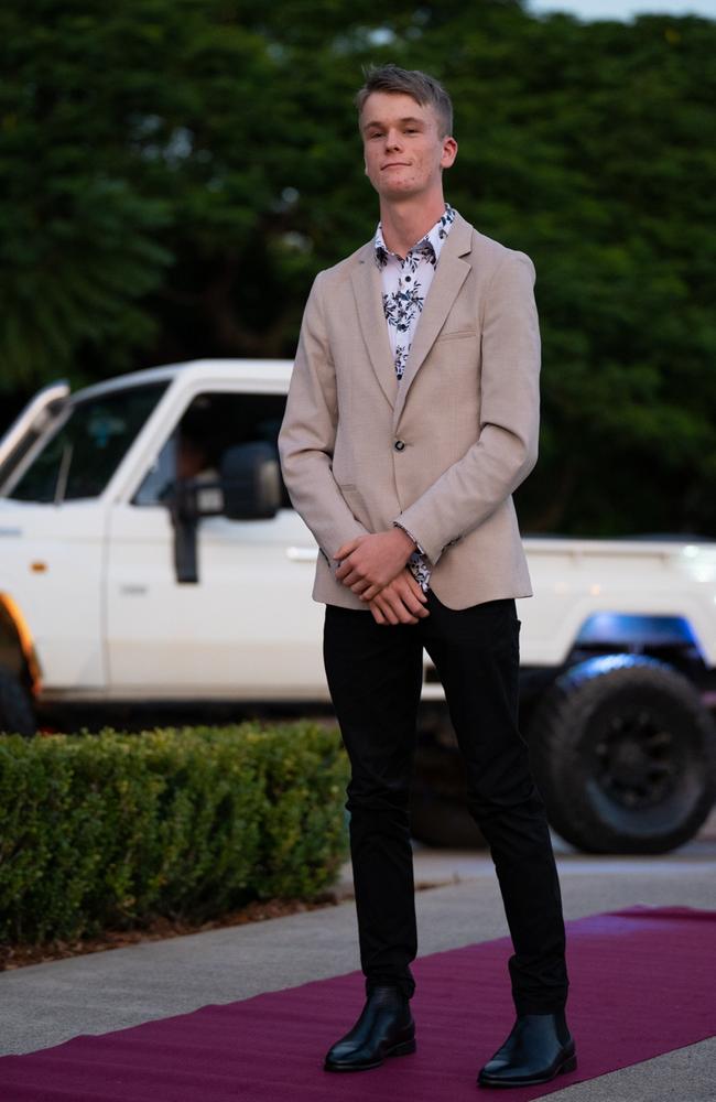 Carter Senini, graduating class of 2023, arrives at St Patrick’s Formal on Friday, May 5, 2023. Gympie, Queensland. Picture: Christine Schindler