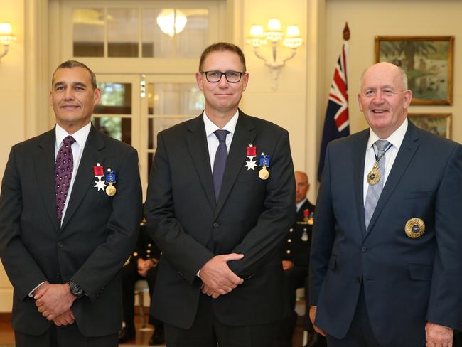 Dr Craig Challen and Dr Richard Harris are awarded the Star of Courage and Medal of the Order of Australia by The Governor-General, Sir Peter Cosgrove Picture: Kym Smith