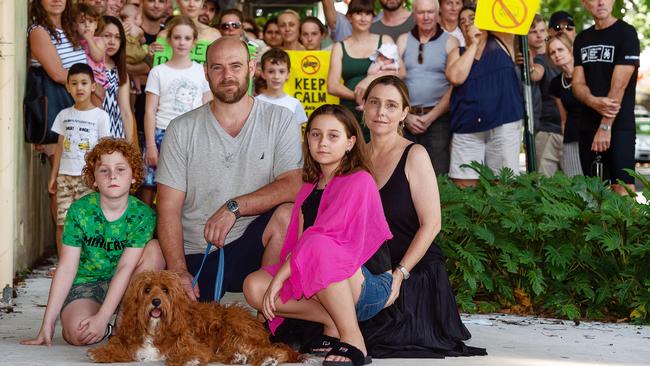 Residents of Baptist St Surry Hills in protest after finding out trucks servicing the Surry Hill Shopping Centre would be exempt from the 3 tonne weight limit of vehicles. Picture: Monique Harmer