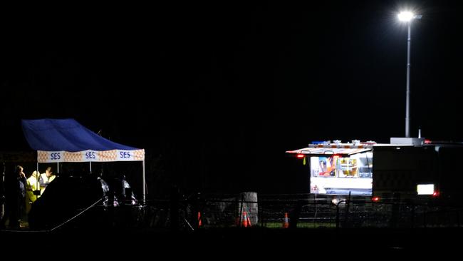 Police and SES at the scene on Wednesday night. Picture: Simon Dallinger