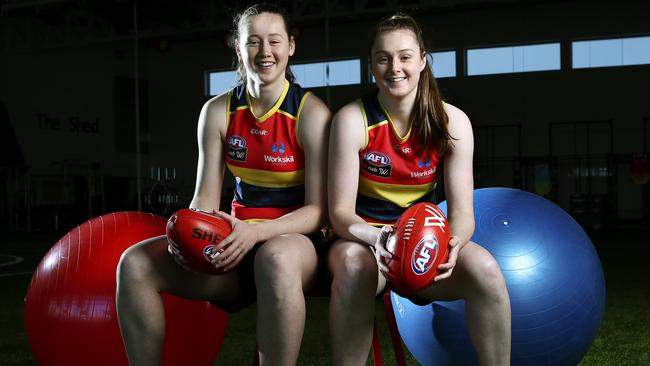 Jess and Sarah Allan at the Adelaide Football Club training Headquarters. Picture Sarah Reed