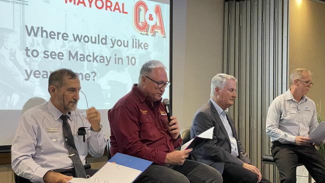 Laurence Bonaventura, Steve Jackson and incumbent mayor Greg Williamson clashed on housing, empty shopfronts and the outgoing council’s performance. Photo: Fergus Gregg