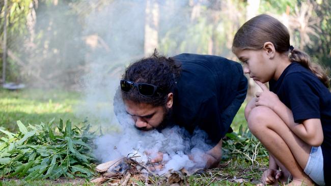 Gimuy Walubara man Jiritju Fourmile with his daughter Armina Fourmile. Picture: Isaac McCarthy