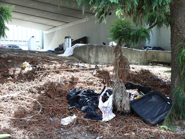 Homeless tent and rough living is occurring along the Bicentennial Bikeway from Victoria Bridge though to William Jolly Bridge. Brisbane Wednesday 13th March 2024 Picture David Clark