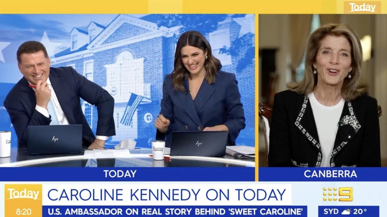 US ambassador Caroline Kennedy joked with Karl Stefanovic about the Today host throwing his daughter under a bus.