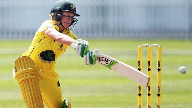 Beth Mooney drives during Australian women's Governor General's XI v South Africa at Drummoyne. Picture: Phil Hillyard