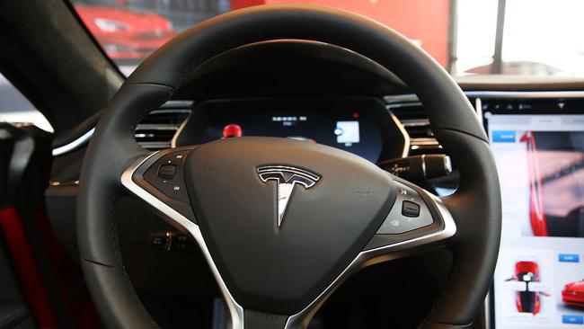 The inside of a Tesla vehicle. Tesla's Autopilot is under scrutiny following a number of crashes. Picture: AFP