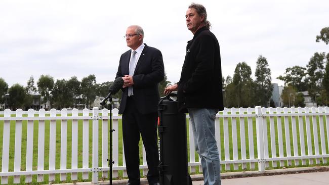 Scott Morrison on the campaign in Western Sydney this morning. Picture: Gary Ramage.