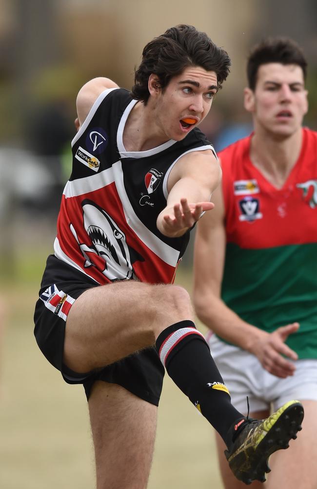 Bonbeach ruckman Tom Hogan is one of the MPNFL’s rising stars. Picture: AAP/ Chris Eastman.