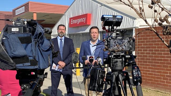 Victorian Opposition Leader Matthew Guy and member for Benambra Bill Tilley confirm the Coalition will commit $300m towards a new Albury-Wodonga hospital earlier this year. Picture: Supplied