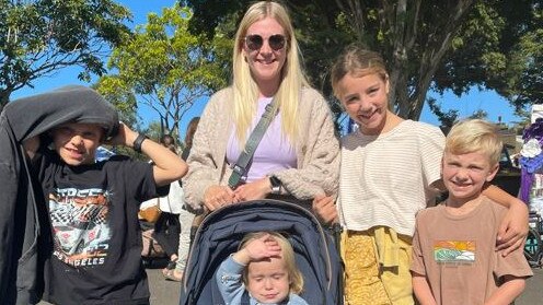 Lincoln, 8, Harry, 1, Theo, 6, Lilah, 8, and Kym at the Sunshine Coast Agricultural Show 2023.