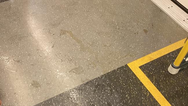 vomit on the floor of an Adelaide Metro train during the morning commute to Adelaide,