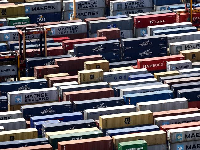 Cargo containers, shipping container. Generic Aerial Shots over Sydney City. Photographed from helicopter.