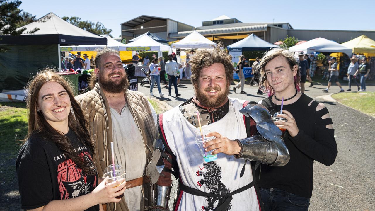 At the Toowoomba Royal Show are (from left) Jay McLennan, Gene Atkins, Nathaniel Atkins and Autumn Treuwin, Friday, April 19, 2024. Picture: Kevin Farmer