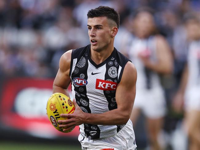 MELBOURNE. 20/05/2023. AFL.  Round 10. Carlton vs Collingwood at the MCG.    Nick Daicos of the Magpies during the 1st qtr.    .  Pic: Michael Klein