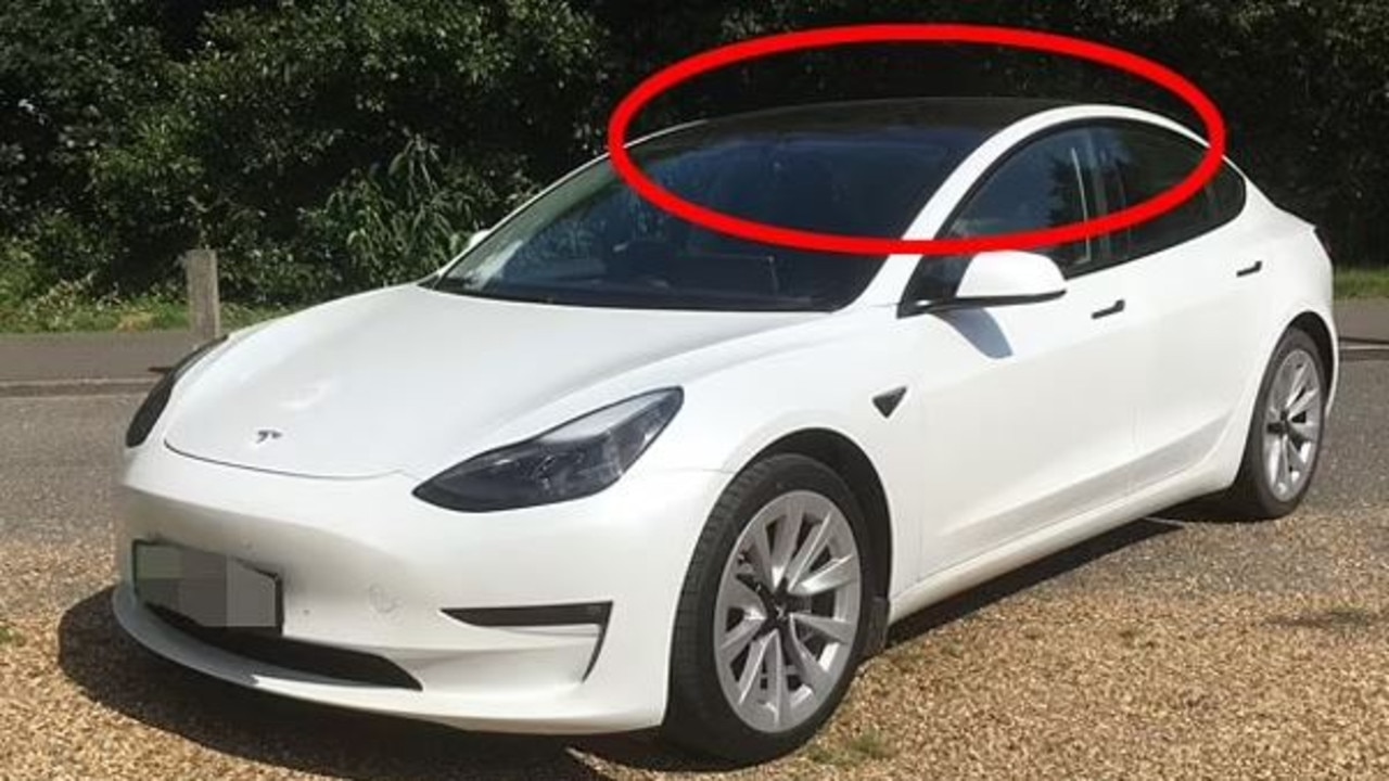 The influencer noted that inside the Tesla was “boiling hot” because the sun shines directly through the glass roof. Picture: Instagram/lukeerwintv